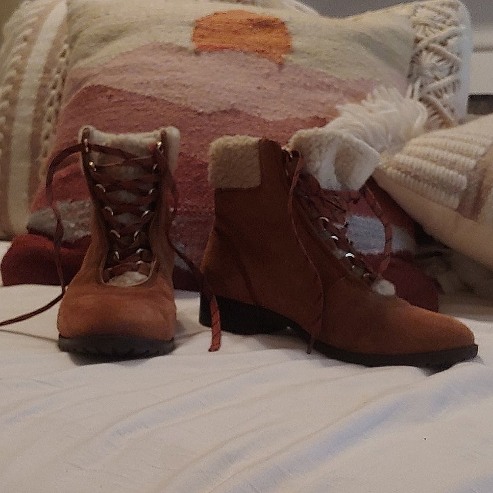 Furry + leather boots